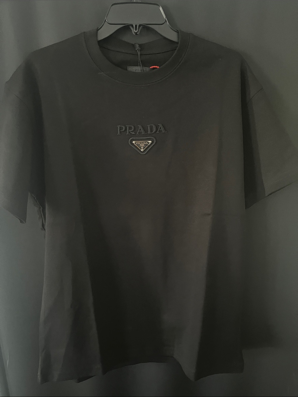 Prada Black Embroidered Logo Short Sleeve Tee